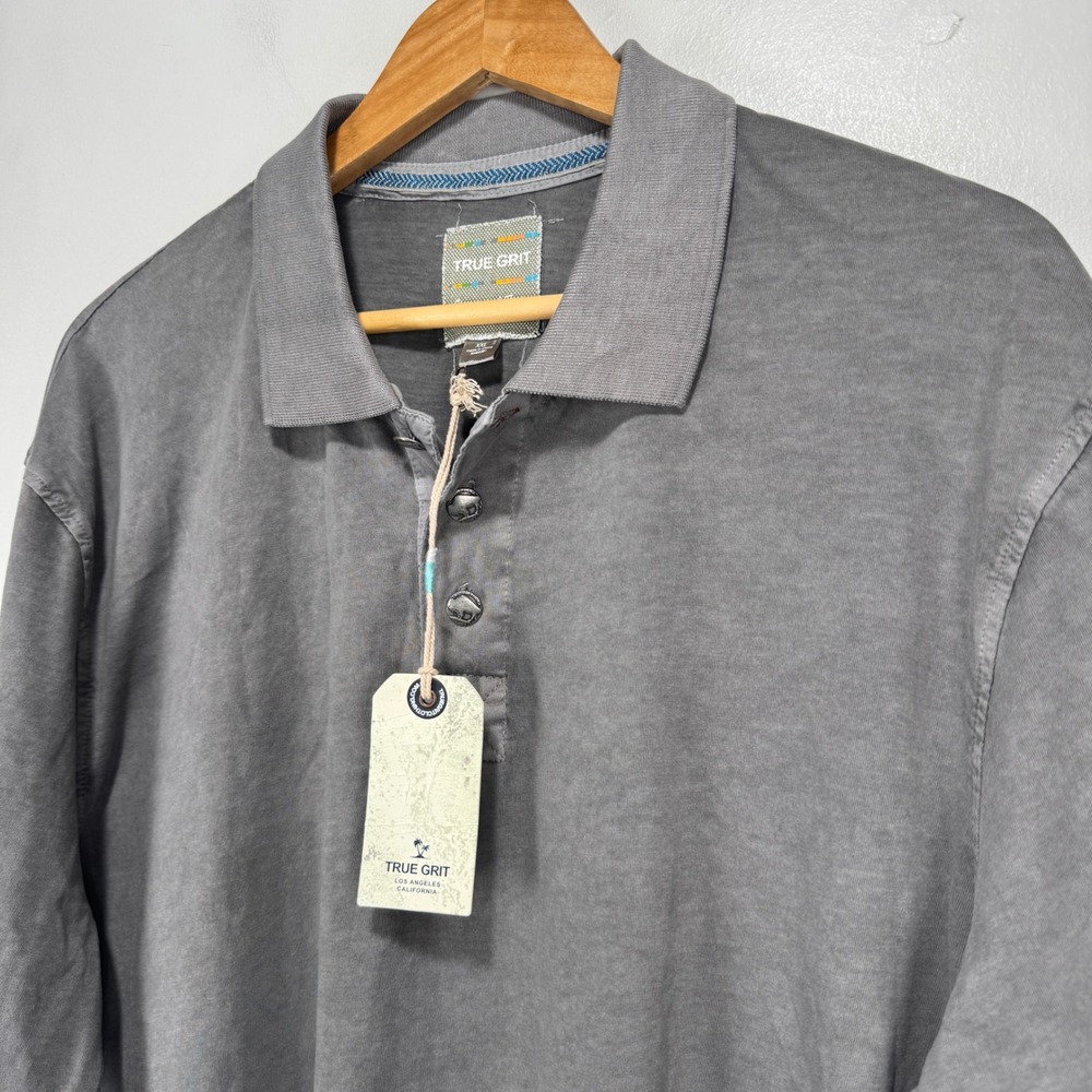 True Grit Polo Shirt Men 2XL Gray Buffalo Buttons 100% Cotton Vintage Wash NWT - Picture 3 of 11